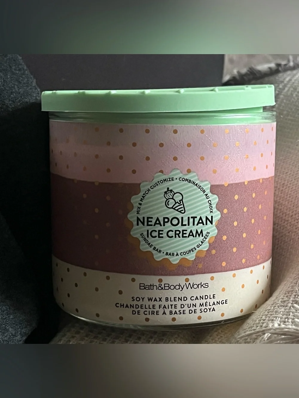 Bath & Body Works Neapolitan Ice Cream 3-wick soy wax blend candle. NEW - Picture 5 of 6